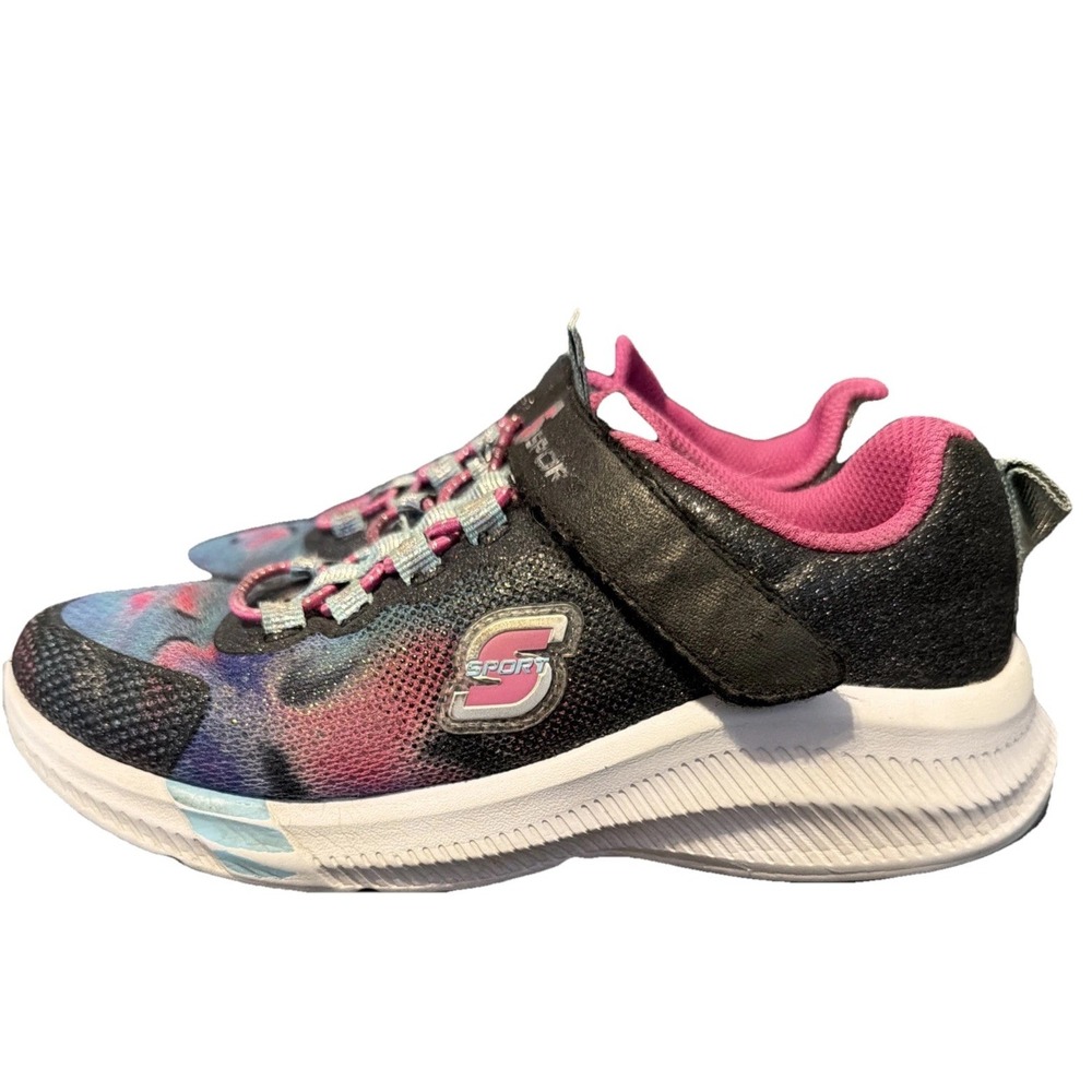 Slip On Bungee Laces hook & Loop Memory Foam Girls Sketchers S Sport CORA Size 1 - Picture 3 of 11